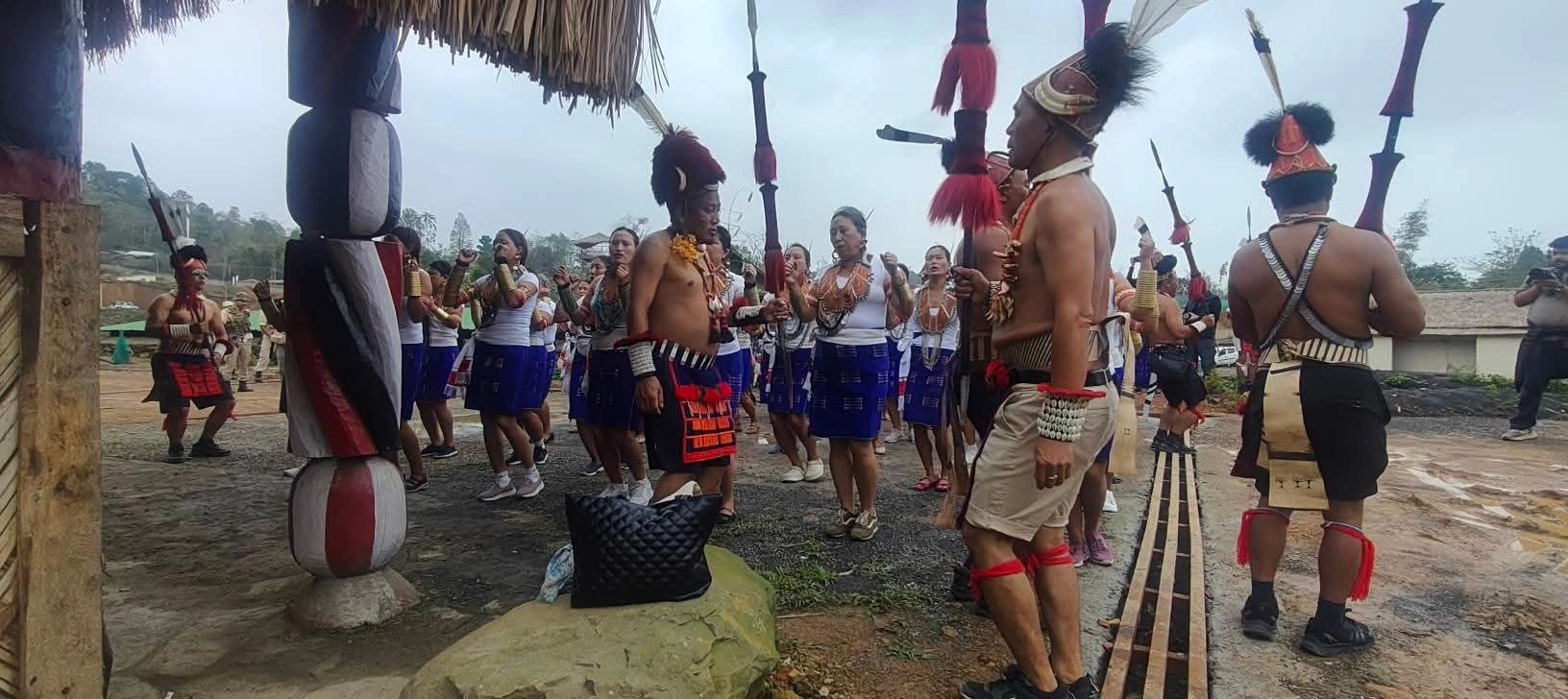 Konyak warriors in full headgear during Aoleang Monyu in Mon, Nagaland